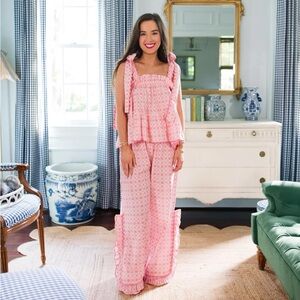 NWT Elizabeth Wilson Annie Pajama Set in Kaleidoscope Pink Tie Shoulder Size M